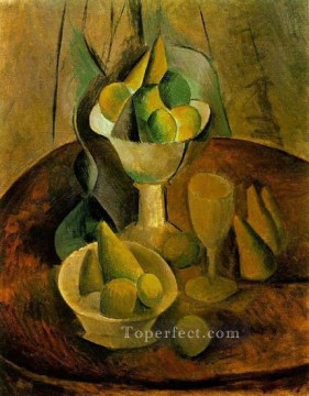 Compotas de frutas y vidrio 1908 Pablo Picasso Pinturas al óleo